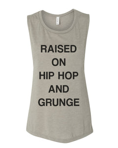 Raised On Hip Hop And Grunge Flowy Scoop Muscle Women's Workout Tank - Wake Slay Repeat