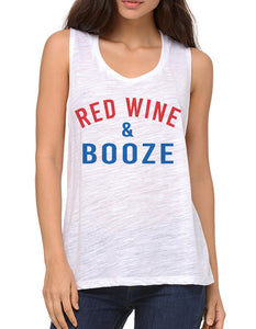 4th Of July Red Wine & Booze Flowy Scoop Muscle Tank - Wake Slay Repeat