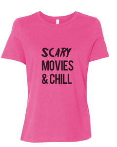 Scary Movies & Chill Fitted Women's T Shirt - Wake Slay Repeat