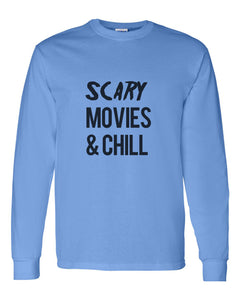 Scary Movies & Chill Unisex Long Sleeve T Shirt - Wake Slay Repeat