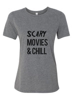 Scary Movies & Chill Fitted Women's T Shirt - Wake Slay Repeat