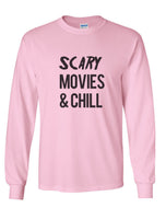 Scary Movies & Chill Unisex Long Sleeve T Shirt - Wake Slay Repeat