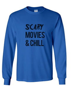 Scary Movies & Chill Unisex Long Sleeve T Shirt - Wake Slay Repeat