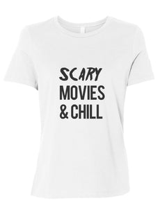 Scary Movies & Chill Fitted Women's T Shirt - Wake Slay Repeat