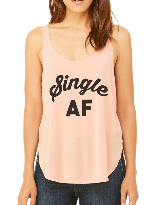 Funny Anti Valentines Day Single AF Flowy Side Slit Tank Top - Wake Slay Repeat