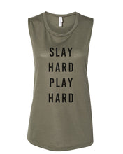Load image into Gallery viewer, Slay Hard Play Hard Fitted Muscle Tank - Wake Slay Repeat