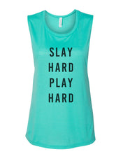 Load image into Gallery viewer, Slay Hard Play Hard Fitted Muscle Tank - Wake Slay Repeat