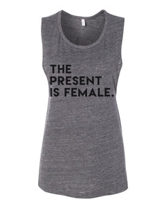 The Present Is Female Fitted Scoop Muscle Tank - Wake Slay Repeat