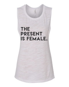 The Present Is Female Fitted Scoop Muscle Tank - Wake Slay Repeat