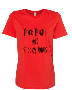 Thick Thighs And Spooky Vibes Fitted Women's T Shirt - Wake Slay Repeat