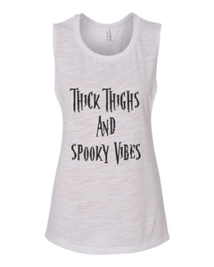 Thick Thighs And Spooky Vibes Fitted Muscle Tank - Wake Slay Repeat