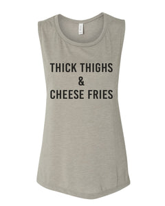 Thick Thighs & Cheese Fries Fitted Scoop Muscle Tank - Wake Slay Repeat