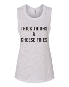 Thick Thighs & Cheese Fries Fitted Scoop Muscle Tank - Wake Slay Repeat