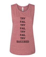 Load image into Gallery viewer, Try Fail Succeed Fitted Scoop Muscle Tank - Wake Slay Repeat