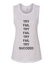 Load image into Gallery viewer, Try Fail Succeed Fitted Scoop Muscle Tank - Wake Slay Repeat