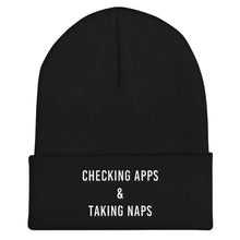 Load image into Gallery viewer, Checking Apps &amp; Taking Naps Cuffed White Thread Beanie - Wake Slay Repeat