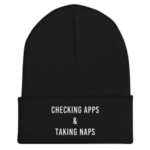 Checking Apps & Taking Naps Cuffed White Thread Beanie - Wake Slay Repeat