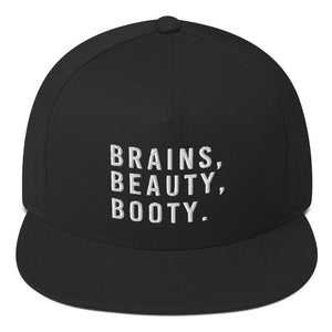 Brains, Beauty, Booty. Five Panel Flat Bill Cap - Wake Slay Repeat