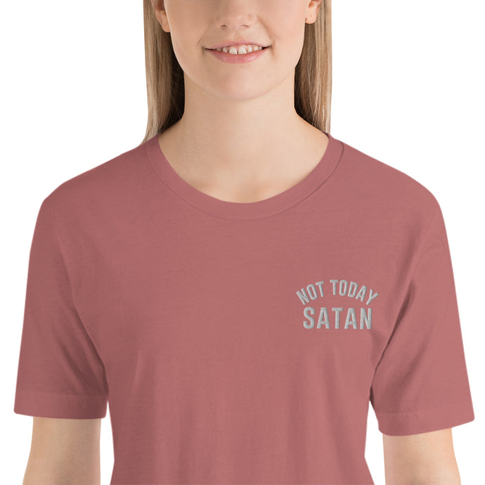 Not Today Satan Premium Embroidered Short-Sleeve Unisex T-Shirt - Wake Slay Repeat