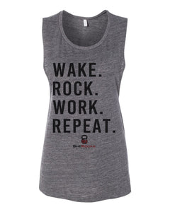 SRX Wake Rock Work Repeat Workout Flowy Scoop Muscle Tank - Wake Slay Repeat