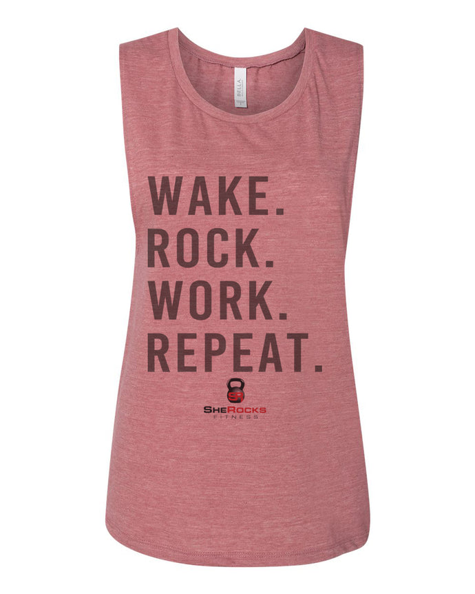 SRX Wake Rock Work Repeat Workout Flowy Scoop Muscle Tank - Wake Slay Repeat
