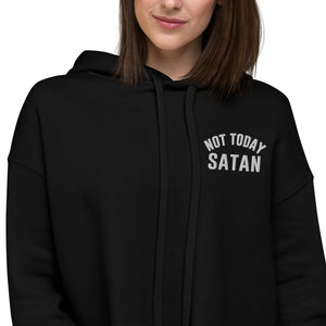 Not Today Satan Pocket Embroidered Crop Hoodie